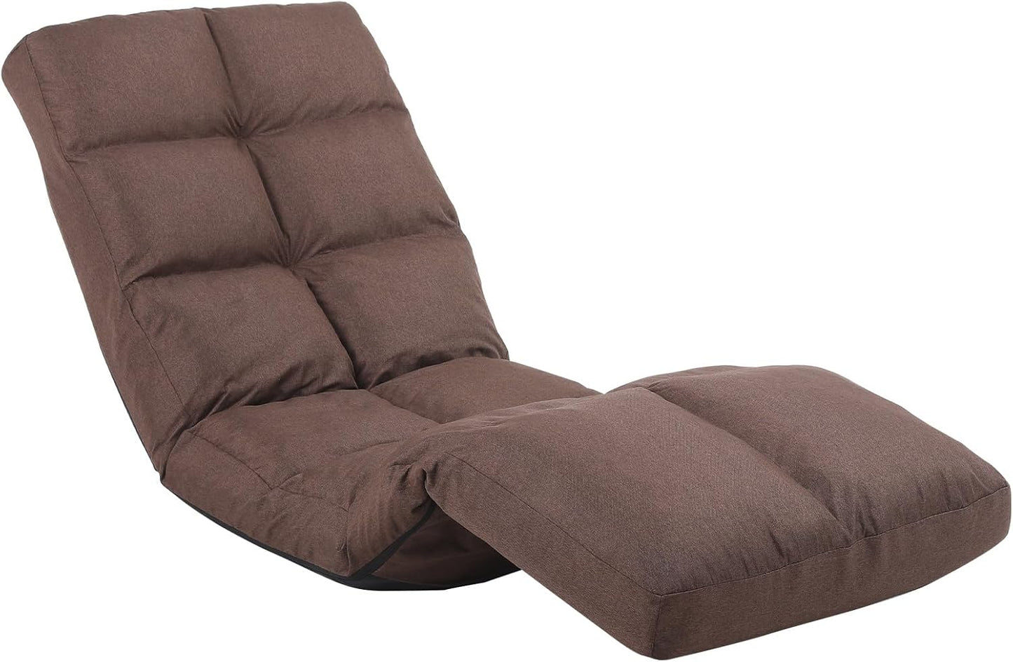 Floor Recliner with Adjustable Footrest - 14-Position Backrest & 5-Level Footrest for Ultimate Relaxation, Foldable Linen Chaise Lounge Chair for Living Room (Brown)