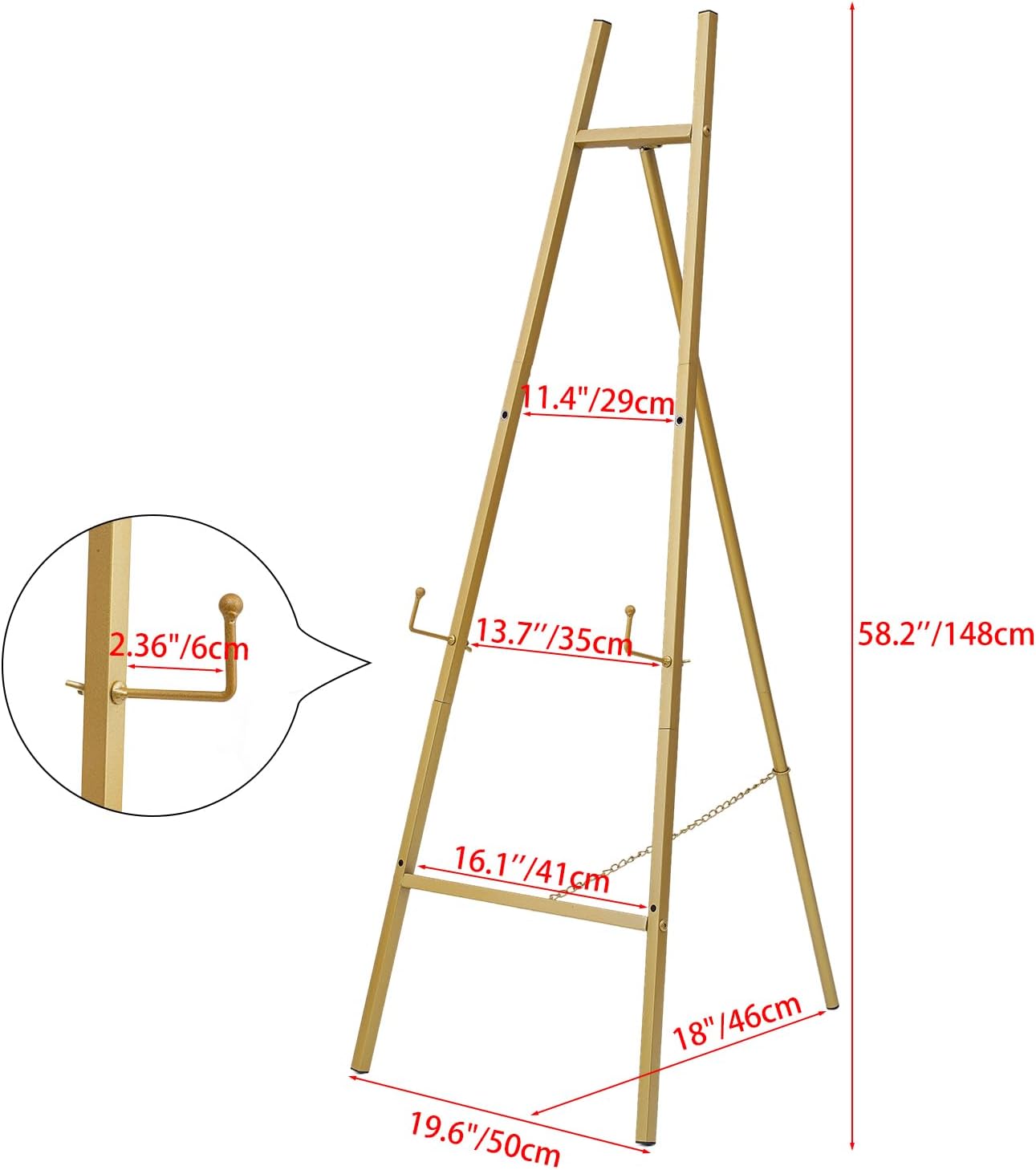 Metal Easel Stand with Chain Support for Mirror,58 Inch Floor Easels for Display Wedding Sign,Iron Adjustable Arts & Crafts Easels(Gold)
