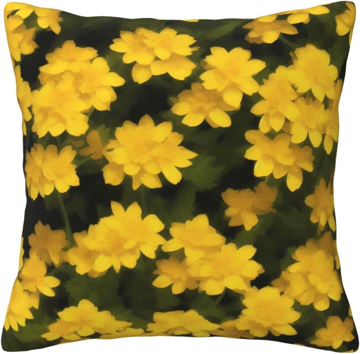 All-Season Square Pillow Covers 18"X18", Yellow Flowers, Decorative Throw Pillow Covers for Sofa Bed Couch, Hidden Zipper Cushion Cover, Square Lumbar & Accent Pillowcases for Home Decor