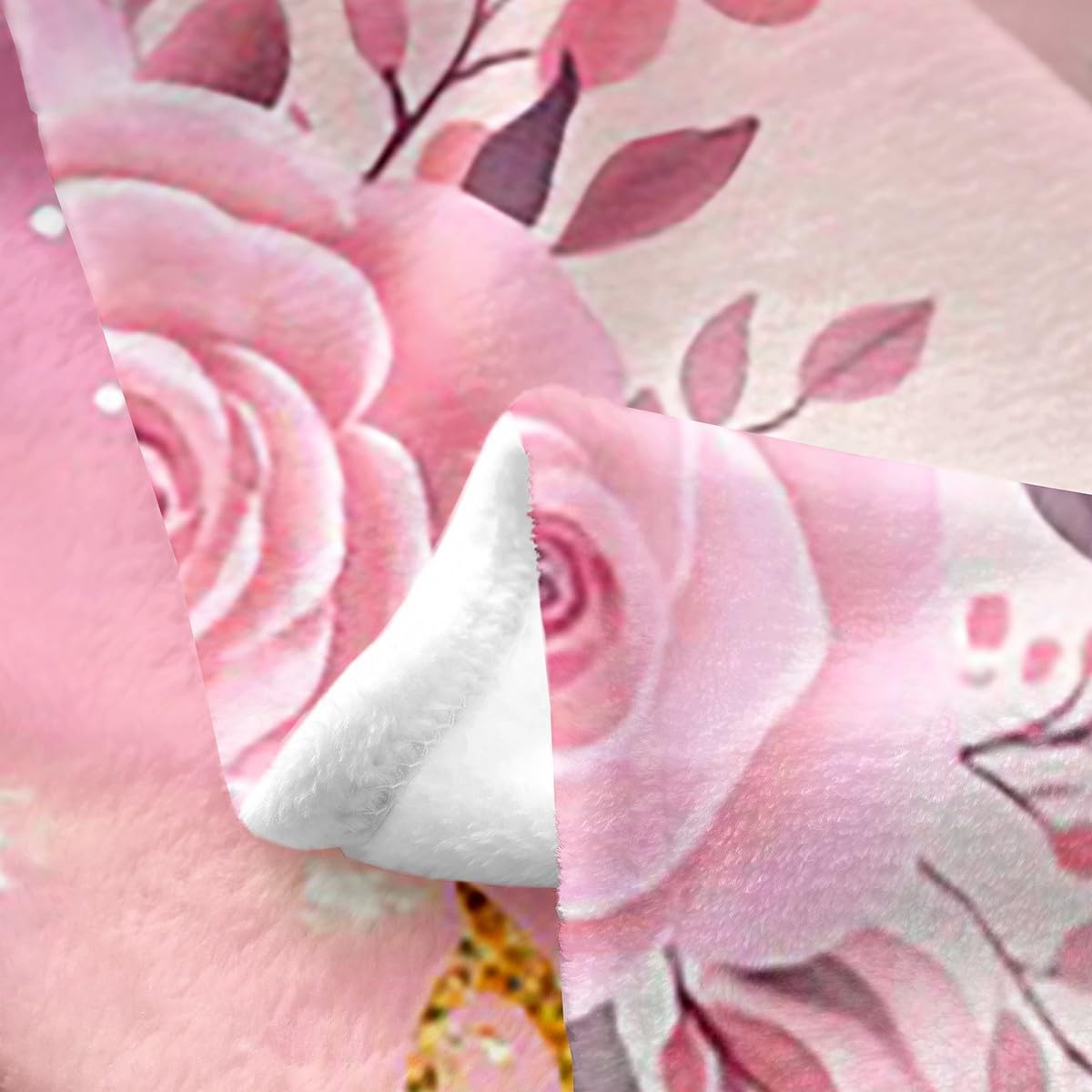 Erosebridal Princess Flannel Blanket Pink Princess Castle Fuzzy Plush Throw Cute Dreamy Gold Fairys Fleece Blanket for Kids Boys Girls,Romantic Rose Flower Clouds Decor for Bed Couch Queen 90"x90"