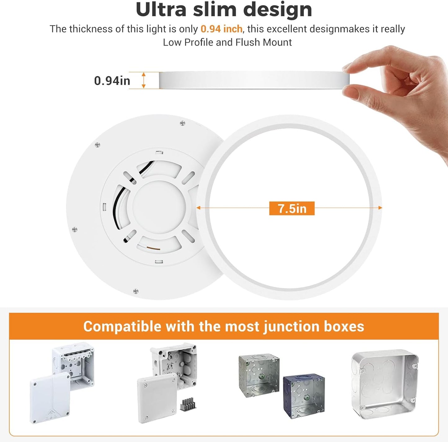 Flush Mount Ceiling Light Fixtures - 3000K-4000K-6500K & 100W Equivalent Flat Led Lights for Room Ceiling,7.5Inch Ultra Thin Round White Ceiling Lights for Living Room,Bedroom,Kitchen,Bathroom,Hallway
