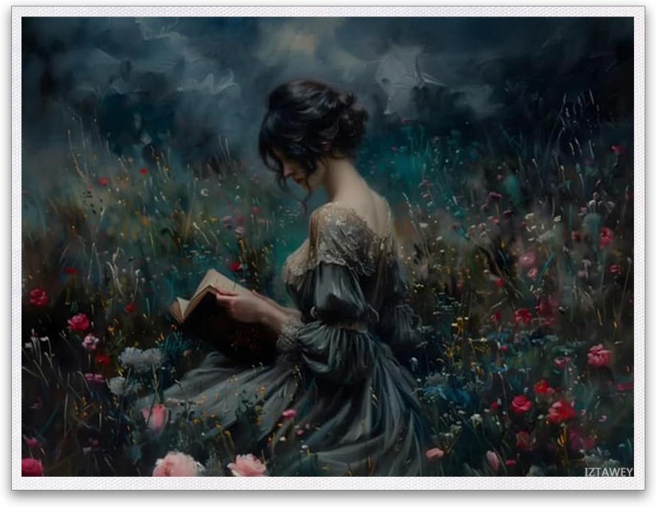 Canvas Print Wall Art Dark Academia Woman Reading Book Victorian Print Poster Vintage Abstract Artwork Aesthetic Home Decor for Living Room Bathroom Bedroom Wall Art Unframed 12x16inch