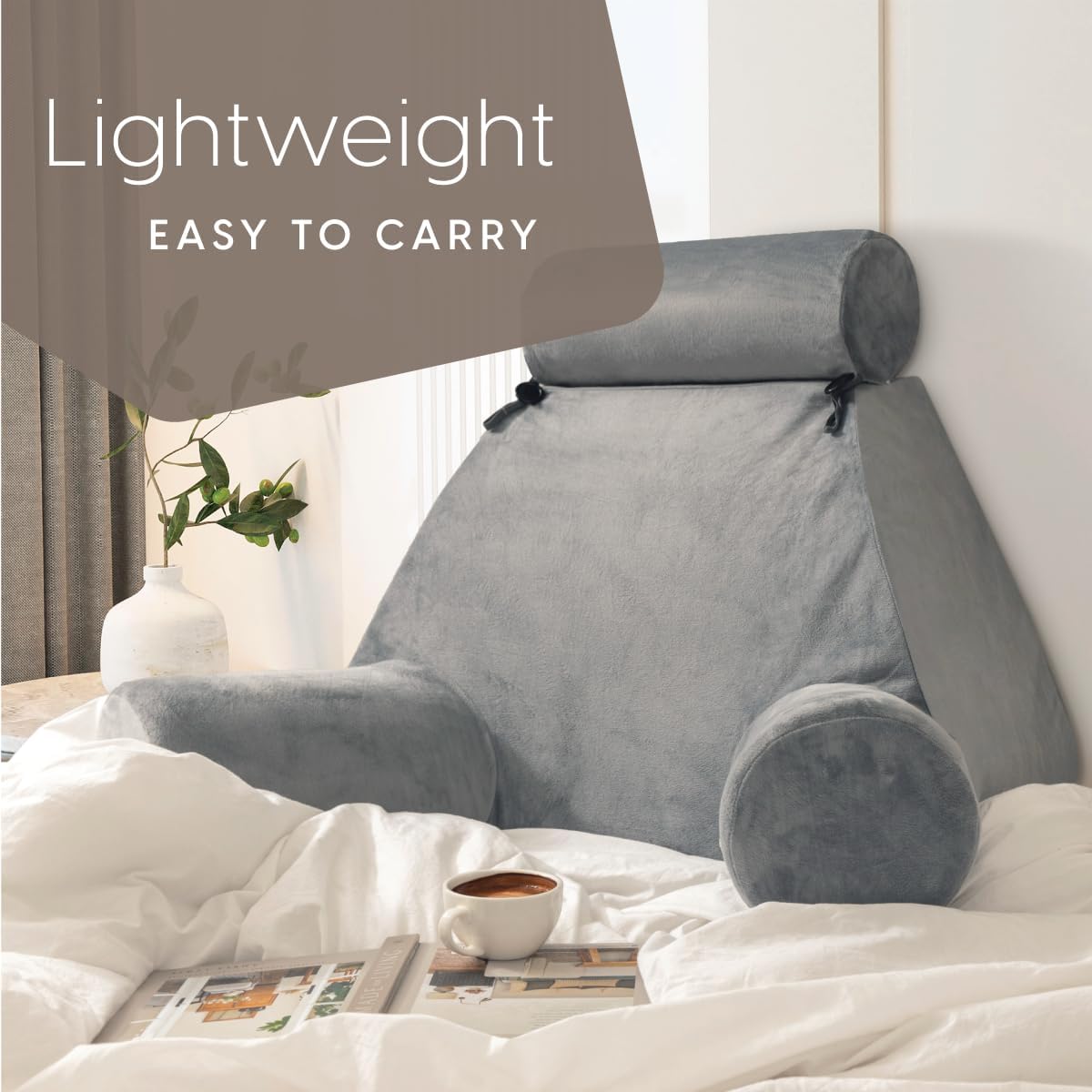 Milliard Solid Foam Wedge Reading Pillow for Sitting up in Bed, Adult Size Back Rest Pillow with Arms and Neck Support, Use as Bed Pillows for Bedrest or Relief from Acid Reflux and GERD