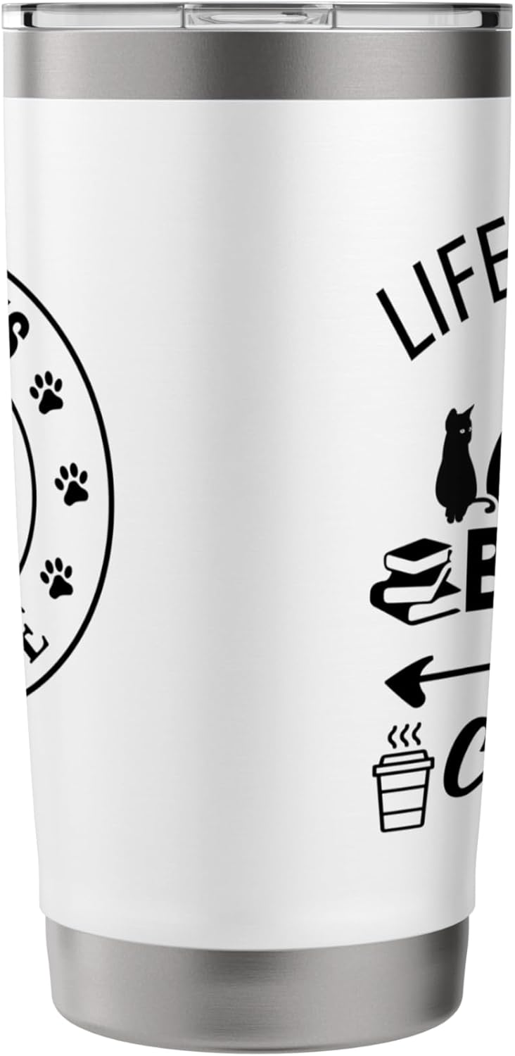 Life is Better with Cats & Books Coffee Black Cat Book Lover Stainless Steel Insulated Tumbler
