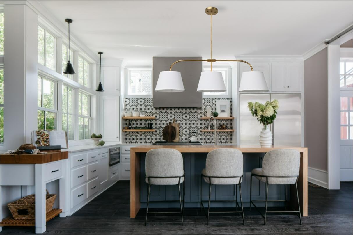 Pathson 3 Lights Brass Pendant Light with Fabric Lampshades, Rustic Cloth Pendant Lighting Lamp E26 Bulb Base, Flush Mounted Ceiling Chandeliers for Dining Room Kitchen Island Living Room