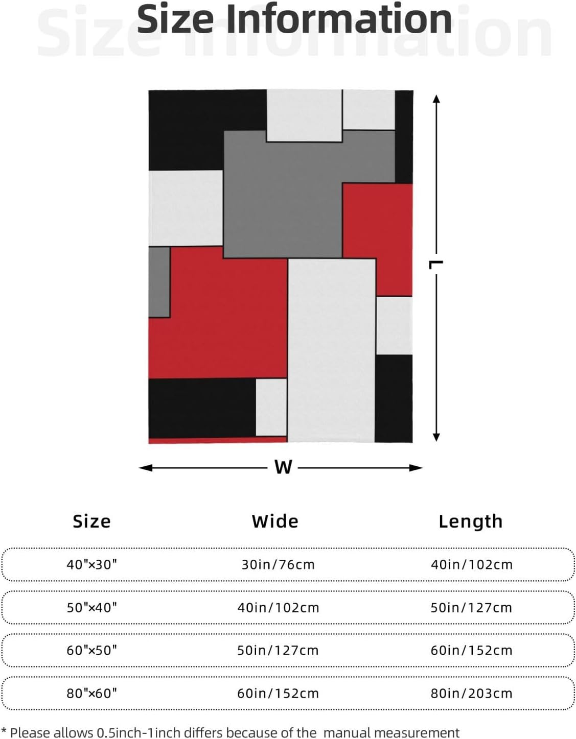 Red White Black Grey Geometry Fleece Throw Blanket Ultra Soft Cozy Decorative Flannel Blanket for Home Bed Couch Chair Travel 80x60in