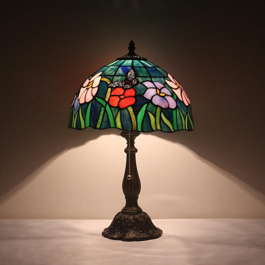 Tiffany Style Table Lamp,Butterfly Flower Table Lamp,12X12X19 Inch Tiffany Reading Light, Stained Glass Desk Decor Lamp.