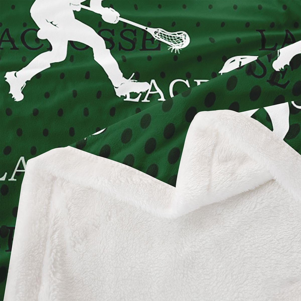 Feelyou Boys Lacrosse Sherpa Blanket Throw 50"x60" Lacrosse Player Pattern Fleece Throw Blanket for Kids Girls Sports Theme Green Decor Bedroom