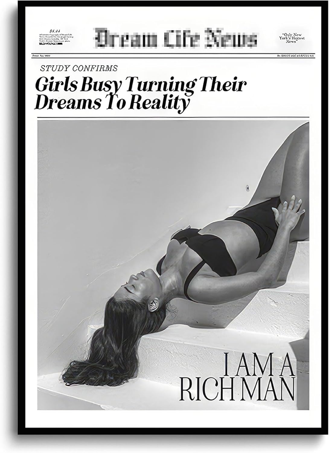 Bwodke Trendy NewsPaper Poster Wall Art Retro Cowgirl Black And White Girly Feminist Canvas Prints Preppy Magazine Pictures Bar and Party Aesthetic Decor Painting Barthroom Bedroom Dorm
