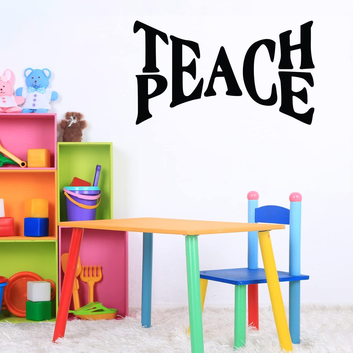 Vinyl Wall Art Decal - Teach Peace - 15" x 25" - Trendy Inspirational Positive Quote Sticker for Home Kids Room Bedroom School Classroom Nursery Office Decor (Black)