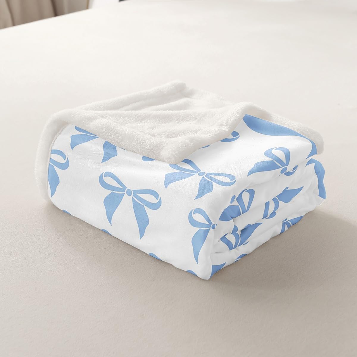 Feelyou Blue Bow Sherpa Throw Blanket for Couch Cute Coquette Bow Knot Super Soft Cozy Fleece for Kids Boys Girls Blanket for Winter,Plush Throw Blue Bowknot Throw 50"x60" Preppy Style All Season