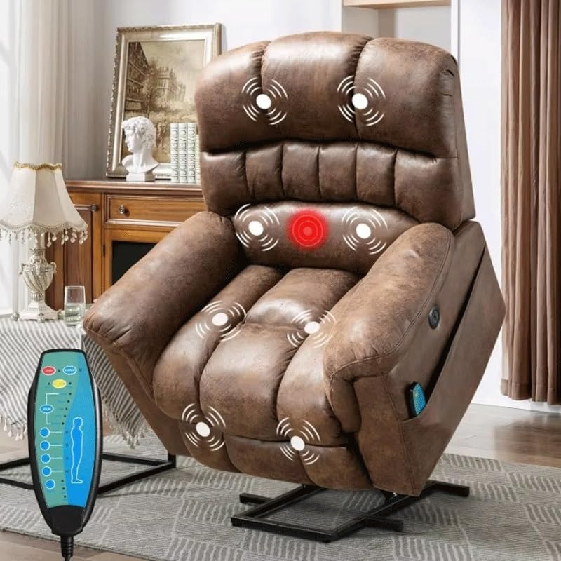 Electric Lift Recliner Chair PU Leather Modern Ergonomic Leisure Recliner Chair Sofa for Elderly, Large Power Lift Recliner Chairs with Massage and Heated, Faux Leather Electric Home Sofa with 2 Side