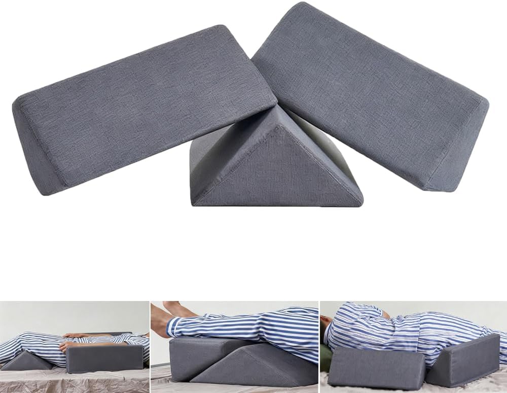 Saula Bed Wedge Pillow for Side Sleeping for Back Pain Triangle Bed Wedges & Body positioners for Seniors Wedge Pillow Set for After Surgery, Knees Elevated, Preventing Bedsores, Gray