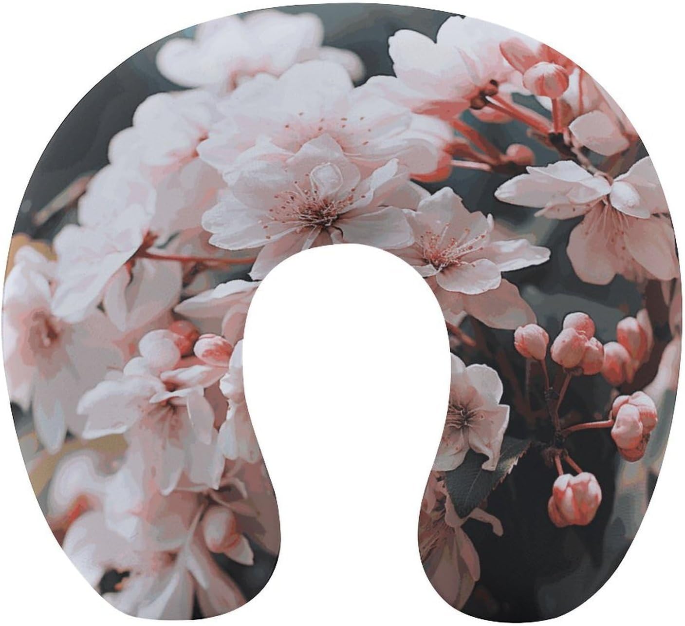 Pink White Flowers Neck Pillow Memory Foam U Shaped Pillows Portable Pillows for Shoulder Travel Head Support Pillow with Concealed Zipper for Airplane Car Home Office