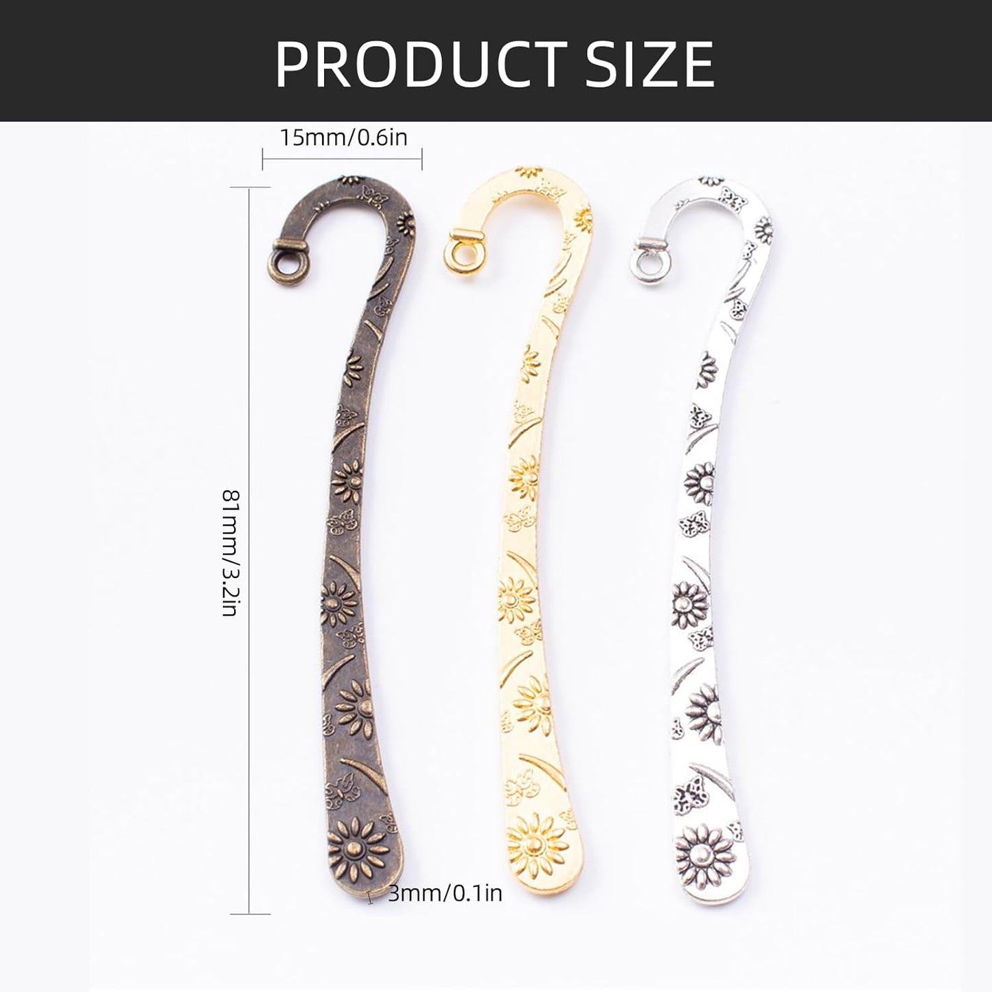 50Pcs Vintage Engraved Hook Bookmarks Metal Hook Bookmarks Reading Accessories for Book Lover Reader Teacher Student
