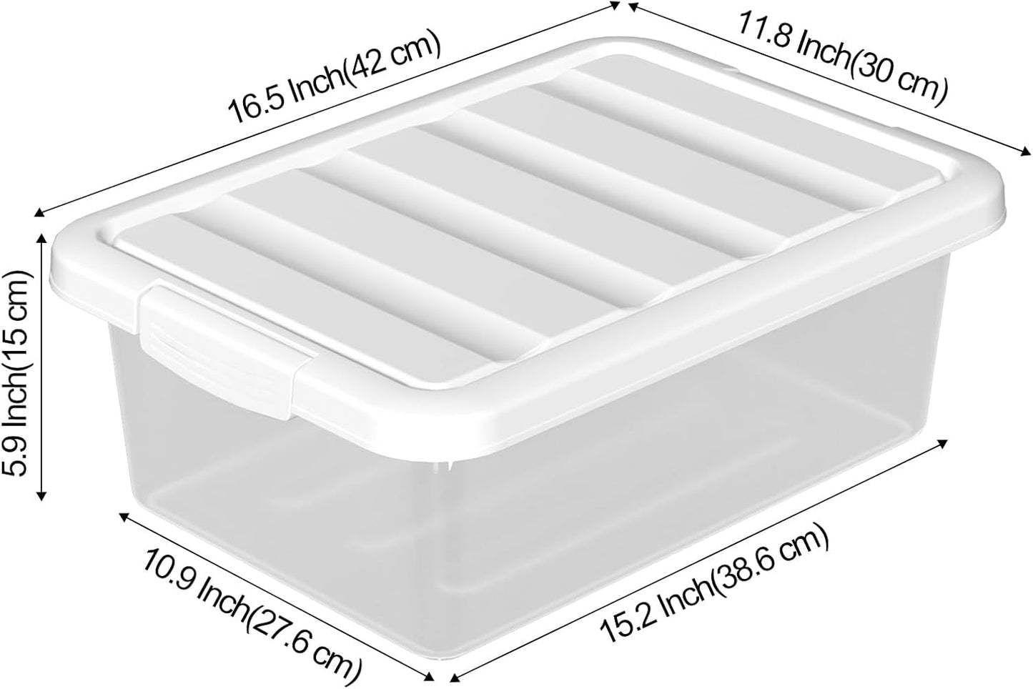 Clear Storage Latch Box 14 Quart, Plastic Organizing Box/Bin with White Lid, 2-Pack