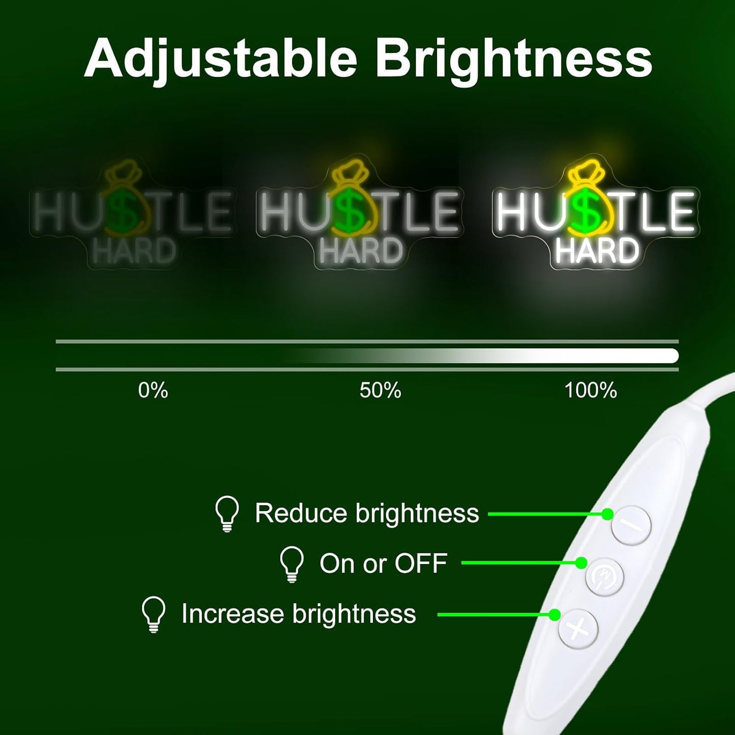 Hustle Hard Neon Sign, Hustle Hard Money Dollar LED Light, Motivational Modern Space Neon Light, Inspirational Quote Decor for Bedroom Party Man Cave Bar Decoration, Restaurant Bar Hotel Shop-16.7"