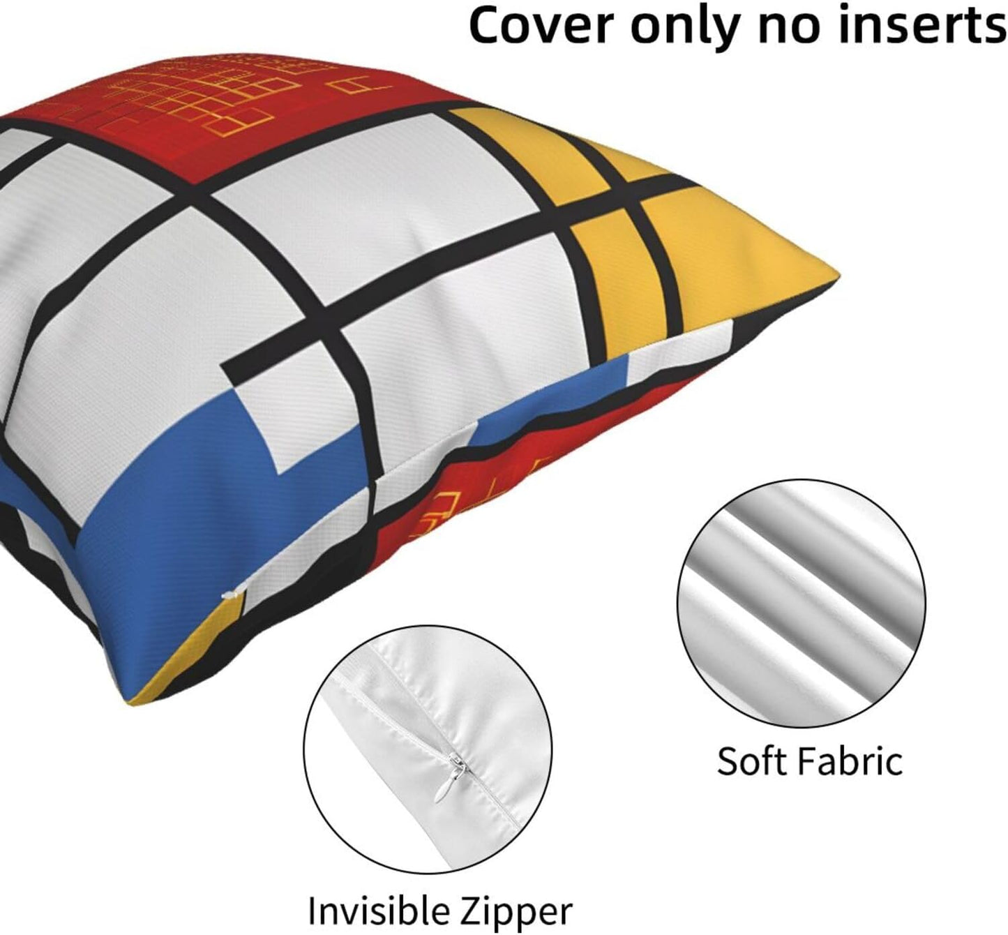 All-Season Square Pillow Covers 18"X18", Red Yellow Blue Black, Decorative Throw Pillow Covers For Sofa Bed Couch, Hidden Zipper Cushion Cover, Square Lumbar & Accent Pillowcases For Home Decor