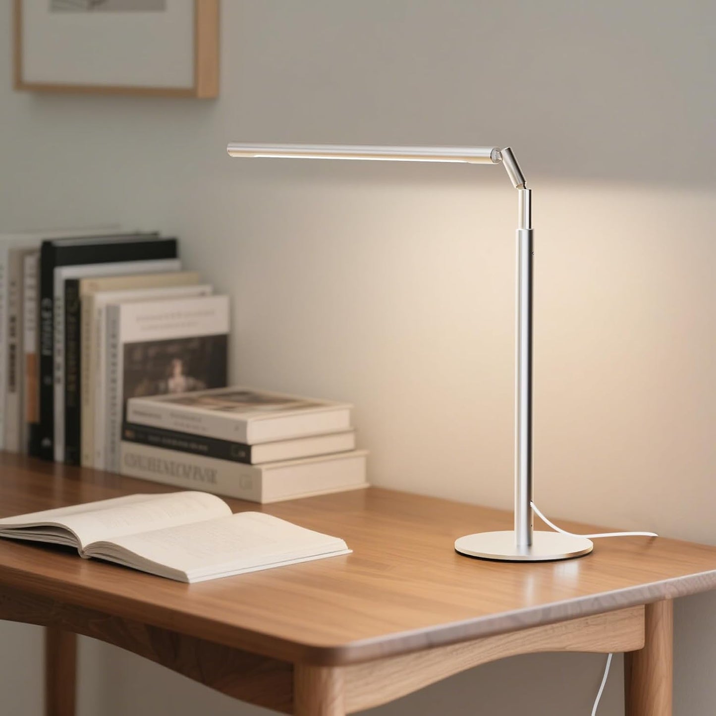 Silver LED Desk Lamp, 16" Dimmable Metal Desk Light with Base, 15W 1200LM, Adapter Included, Color & Brightness Adjustable, Modern Tall Table Lamp for Home Office Reading Study Task Laptop