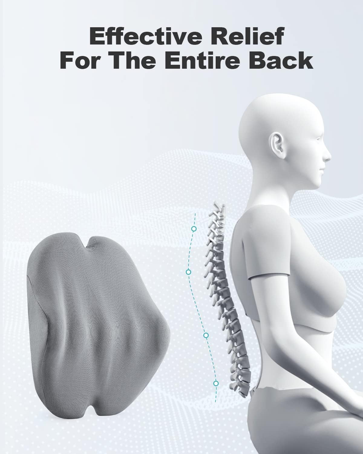 Lumbar Support Pillow, Back Support Pillow for Chair, Memory Foam Car Seat Back Pillows for Back Pain Relief, Ergonomic Design, Perfect for Home Office Desk Chairs,Plane-No Vibrating Version
