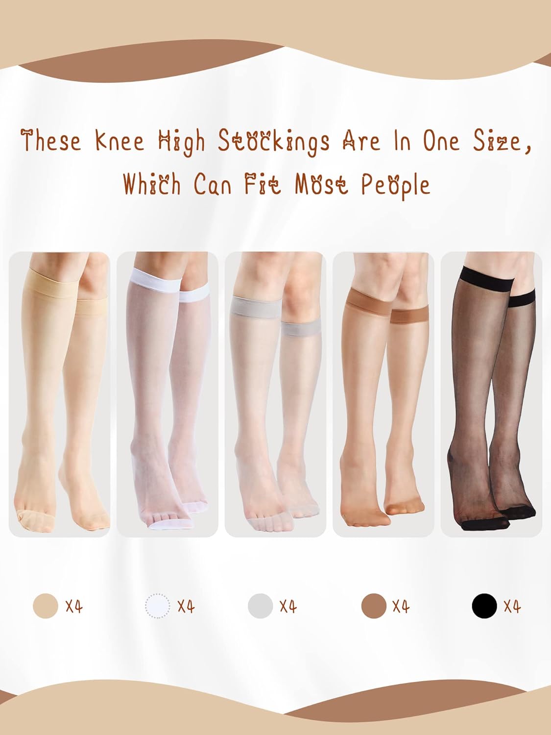 Geyoga 20 Pairs Knee High Stockings for Women Sheer Knee High Socks Nylon Socks, 5 Colors