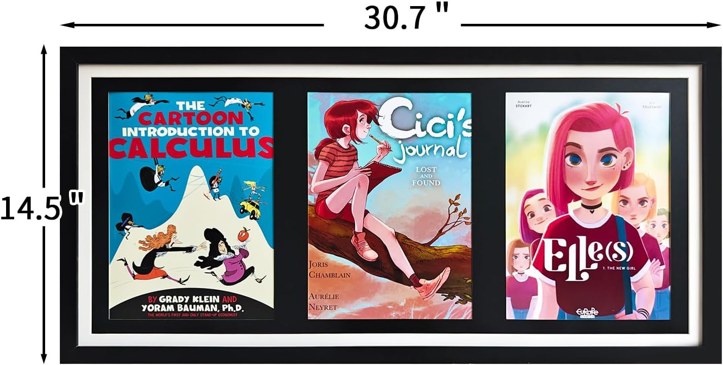 Comic Book Storage,Comic Book Shadow Box,3 Magazine Display Stand,Wooden Comic Book Fame,Sports Magazine Frame for 8.5'' x 11.25'' Comics/Magazines, with Black Core Matting, with Installed Hangers.
