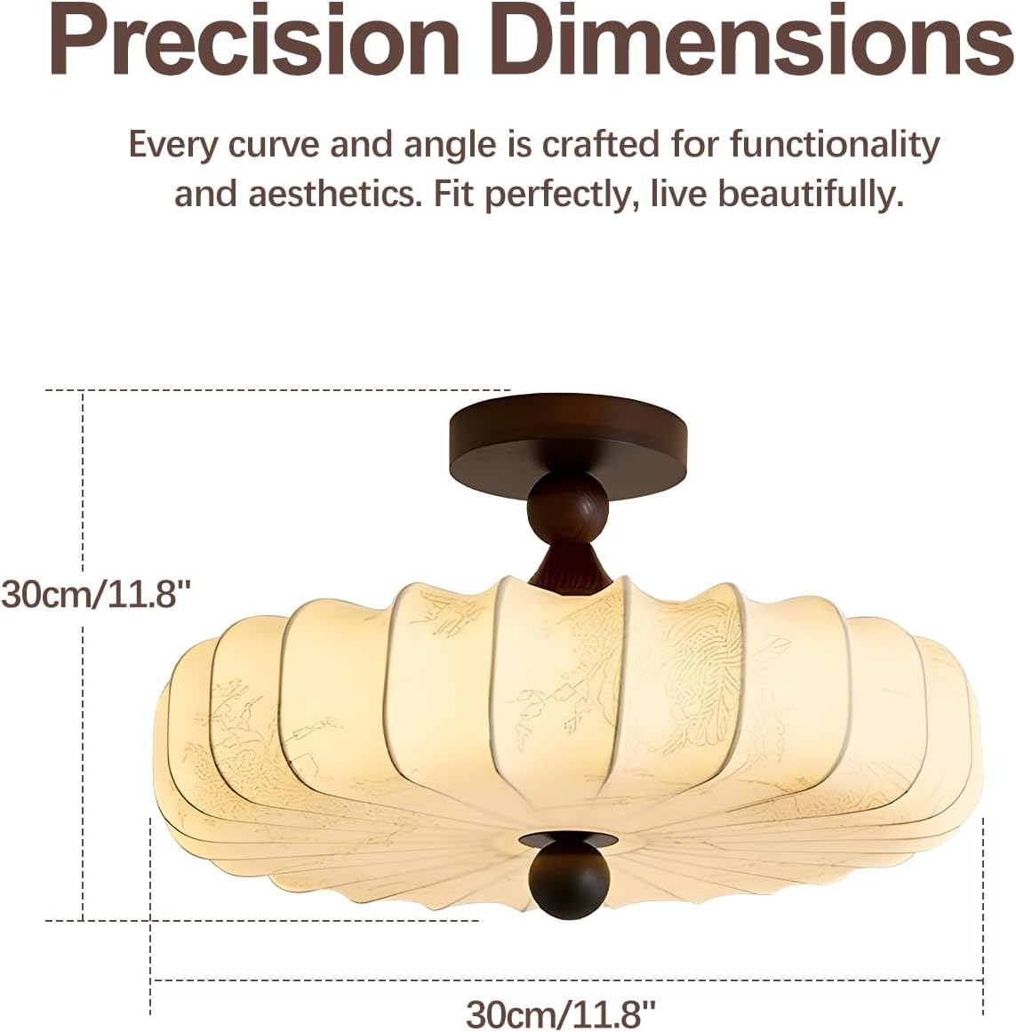 Fabric Lampshade Semi Flush Mount Ceiling Light with Wooden Accents,Brightness Dimmable & 3 Temperature,⌀ 11.8"