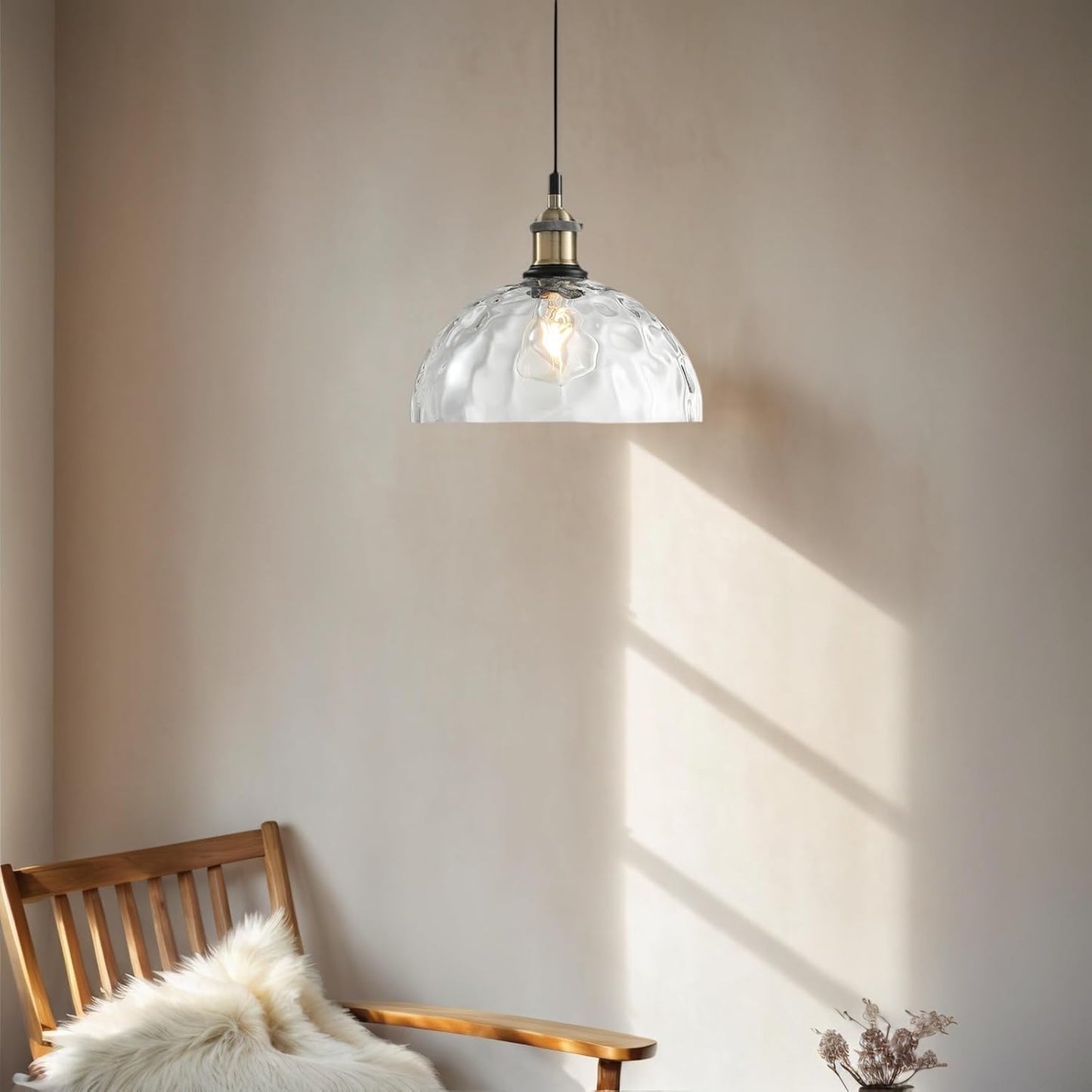 Modern Clear Glass Pendant Light, 9.84“ Mid Century Dome Lampshade Hanging Lamp Shade, Ceiling Chandelier Lighting Fixture for Kitchen Island Laundry Room Bathroom Hallway Foyer