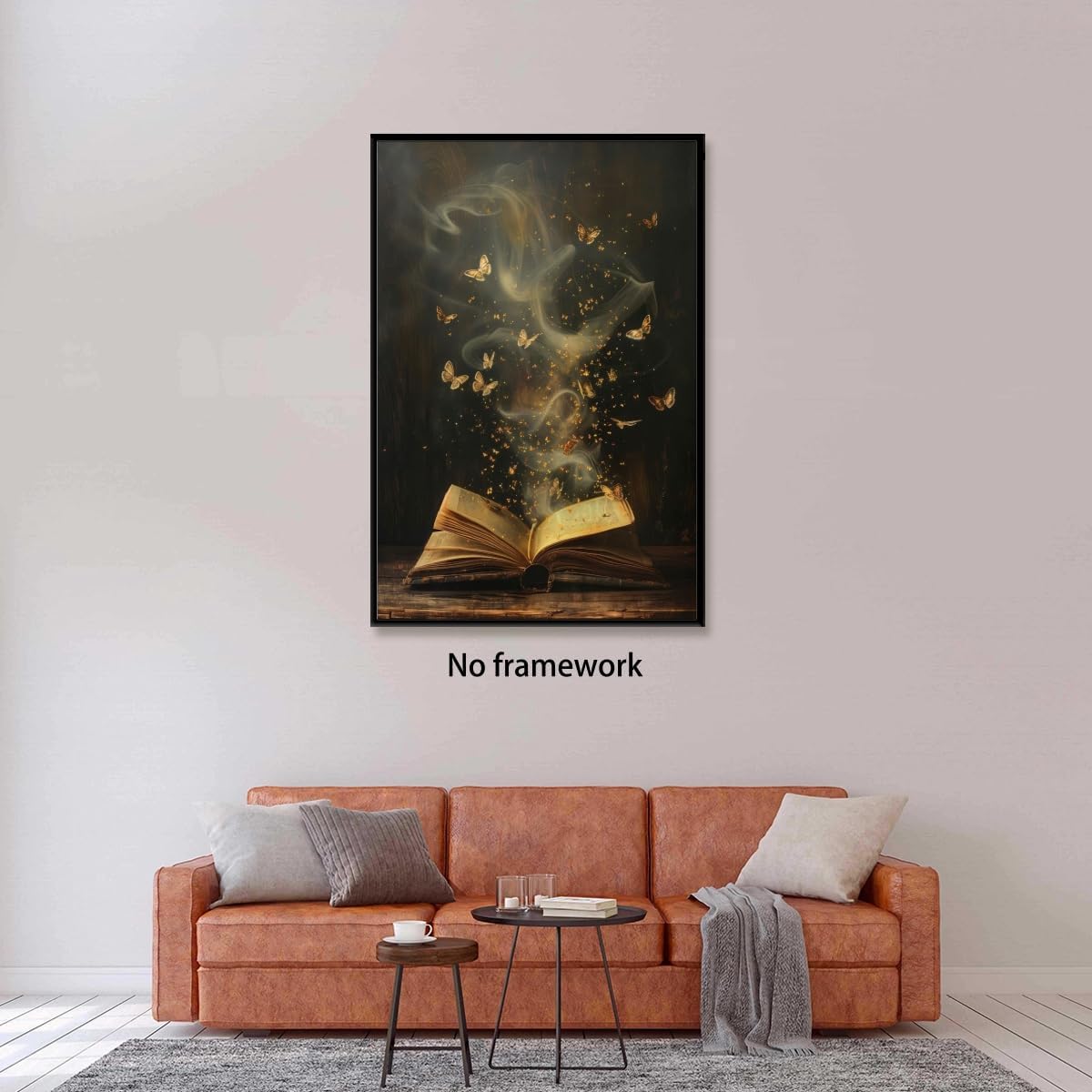 Vintage Moody Victorian Bookish Wall Art Magical Book Butterflies Canvas Print Retro Dark Academia Reading Nook Painting for Library Bookclub Bedroom Book Lover Decor 12x18inch Unframed