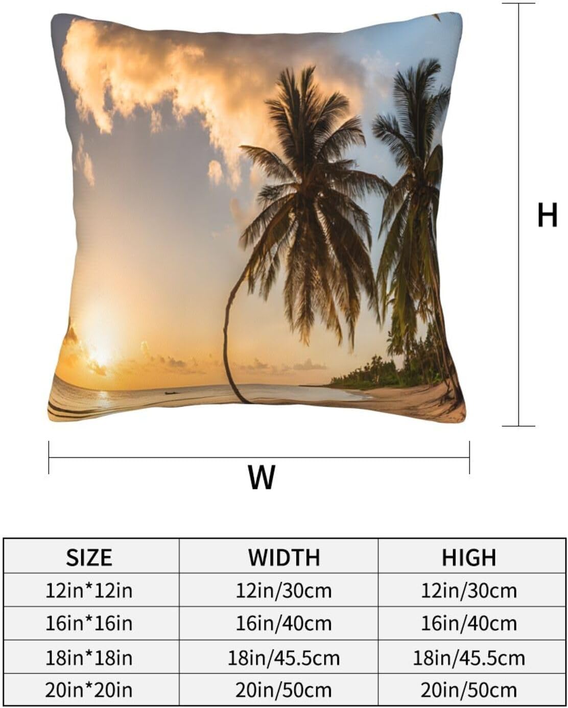 All-Season Square Pillow Covers 18"X18", Sunset Hawaiian Palm Tree, Decorative Throw Pillow Covers For Sofa Bed Couch, Hidden Zipper Cushion Cover, Square Lumbar & Accent Pillowcases For Home Decor