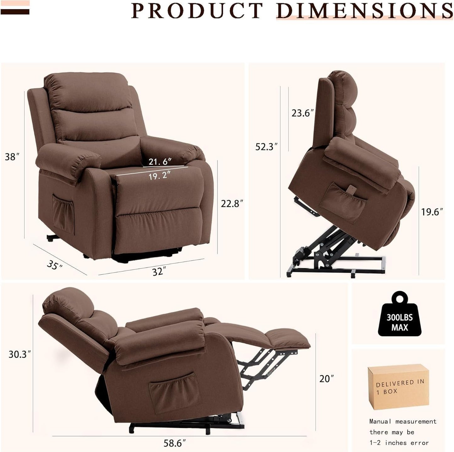Ergonomic Memory Function Power Lift Recliner Chair for Seniors Small Electric Single Motor Lift Assist Sofa for Living and Reading Room