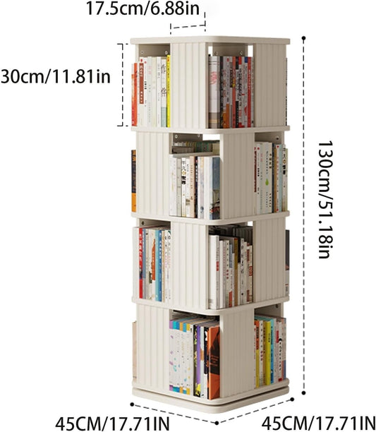 360° Rotating Corner Bookshelf - 4-Tier Space-Saving Bookcase with 30cm Shelf Spacing for Living Room & Study - Stylish Brown Home Storage Solution