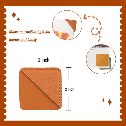 Leather Corner Bookmark, Wayzton 6 Pcs Square Page Book Marks for Women, Kids, Book Accessories for Reading Lover, Cute Handmade Book Reading Gift for Book Lovers