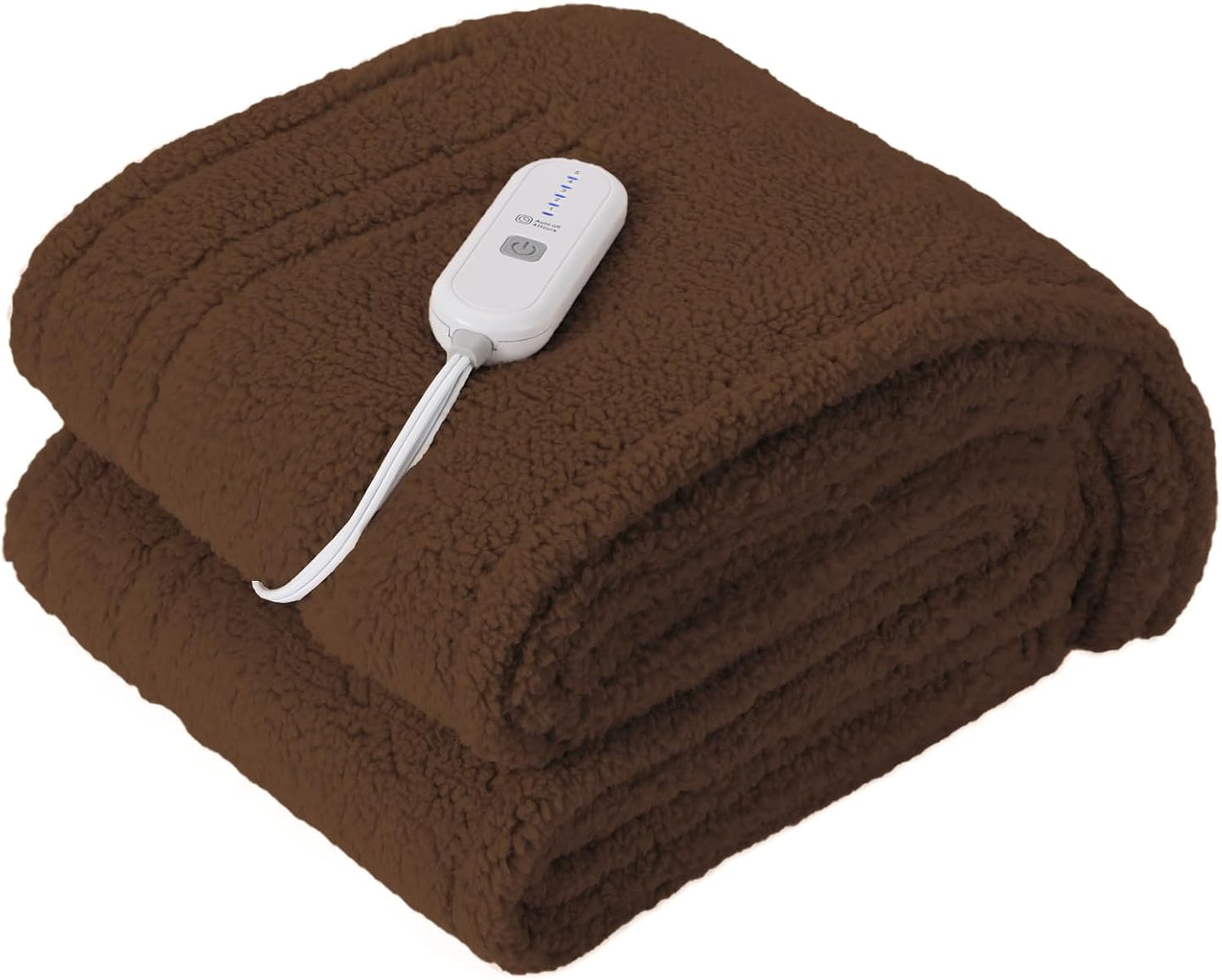 Electric Throw Blanket 50"X60"- Soft Double Sided Sherpa Heated Throw Blanket with 4 hrs Auto Shut Off & 5 Heatings Levels, ETL Certified & Overheating Protection for Home (Brown)
