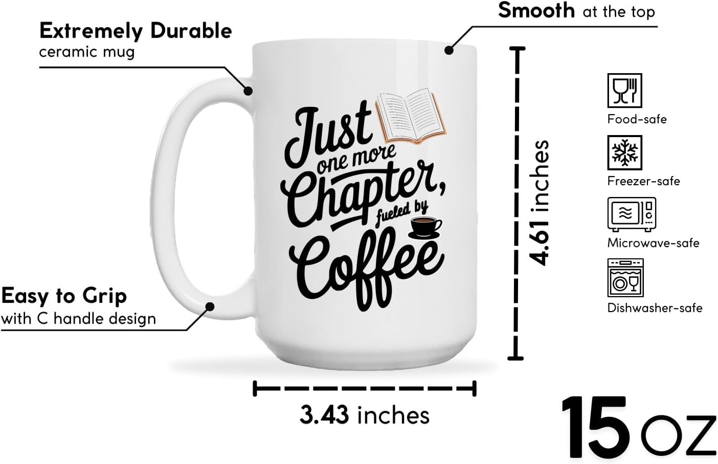Book Lovers Coffee Mug 15oz White -Distracted Books - Gift for Book Club Bookworm Bookish Reading Nerdy Avid Readers Women