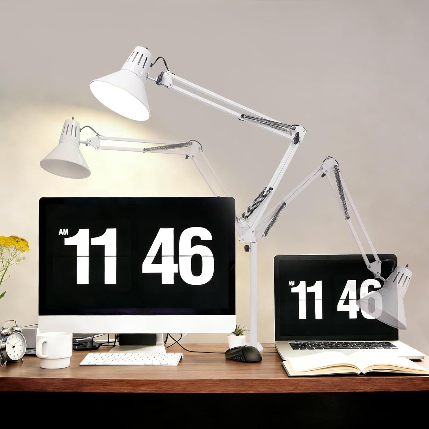 2 Pack LED Desk Lamp Dimmable with Clamp, Eye-Caring Clip on Lights for Home Office, 3 Adjustable Color Temperature, Extra Tall Metal Swing Arm, High Intensity Clamp w/A19 E26 Bulb for Working Reading