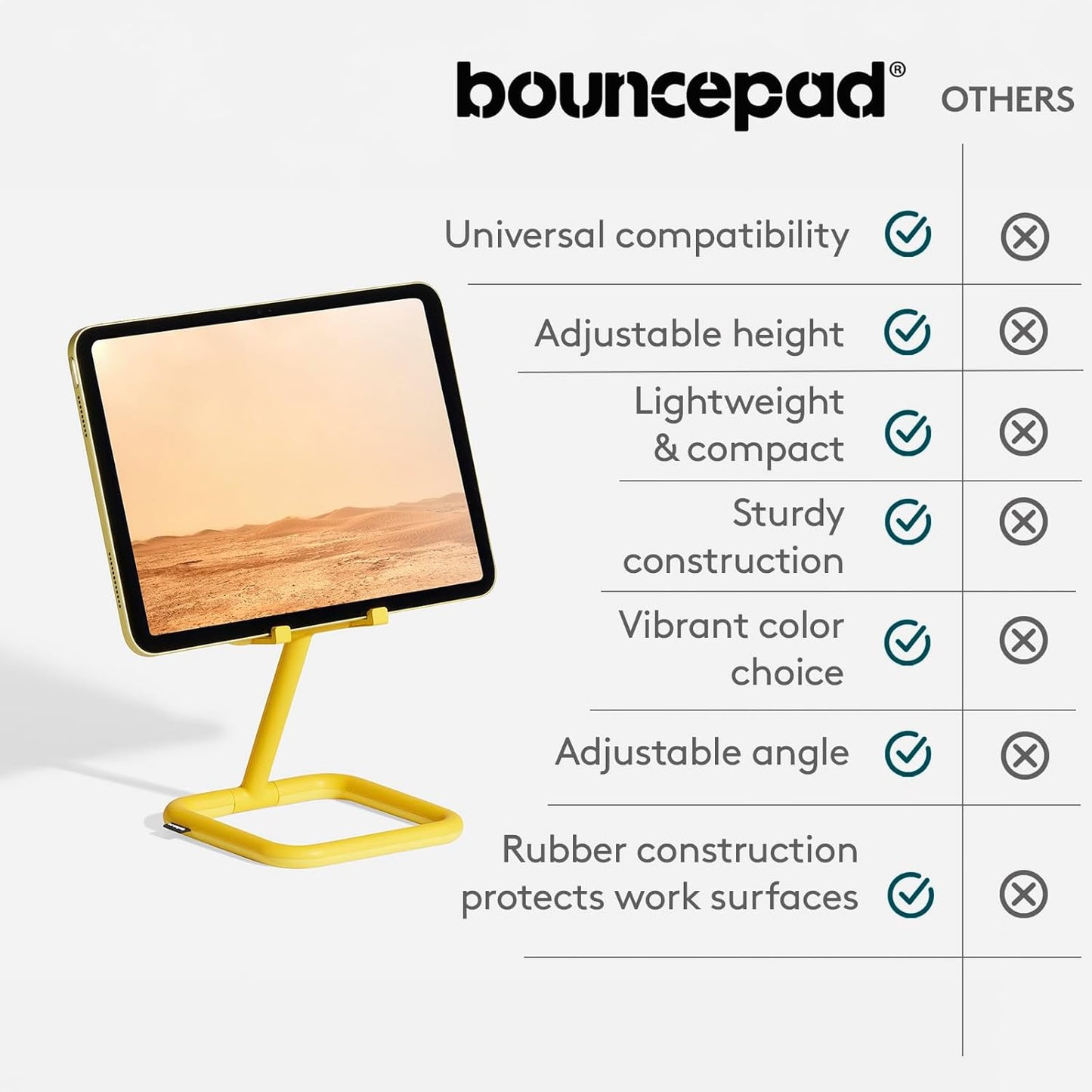 Bouncepad Go iPad Stand for Business & Leisure | iPad POS Stand | Adjustable Tablet & iPad Stand | Compatible with All Tablets & iPad Models | iPad Register Stand | White