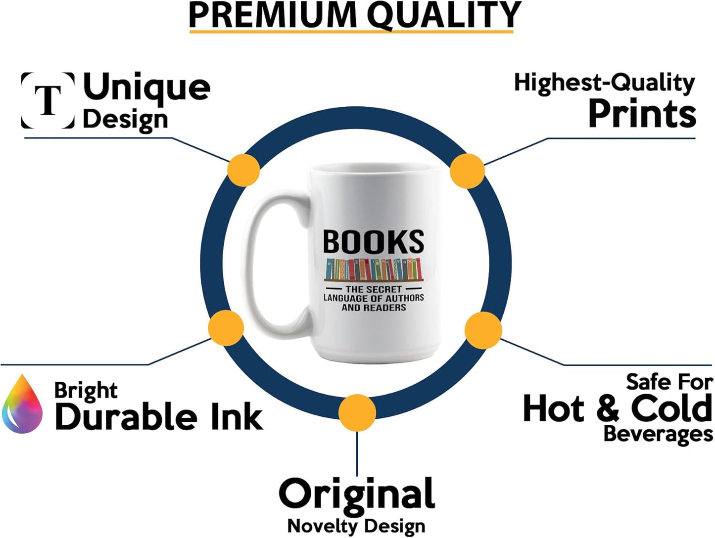 Book Lover Coffee Mug 15oz White -Secret Language - Gift For Poets Bookish People Bibliophile Librarian Book Club Reader