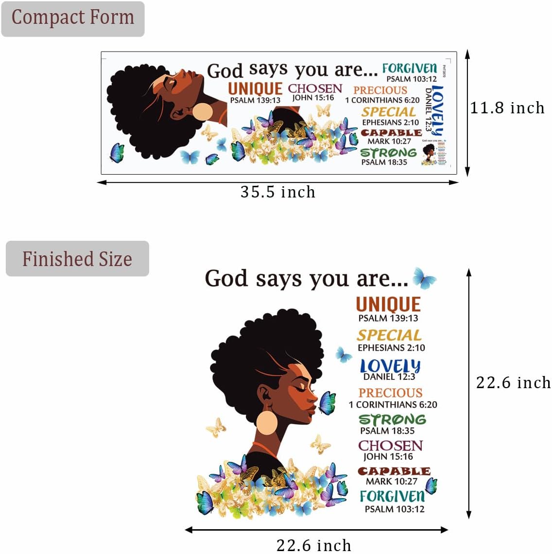 Black Girl Wall Stickers God Says You are Wall Decals Inspirational Quote Wall Decals Removable DIY Peel and Stick Wall Sticker r for Wall Decoration Afro Woman Bedroom