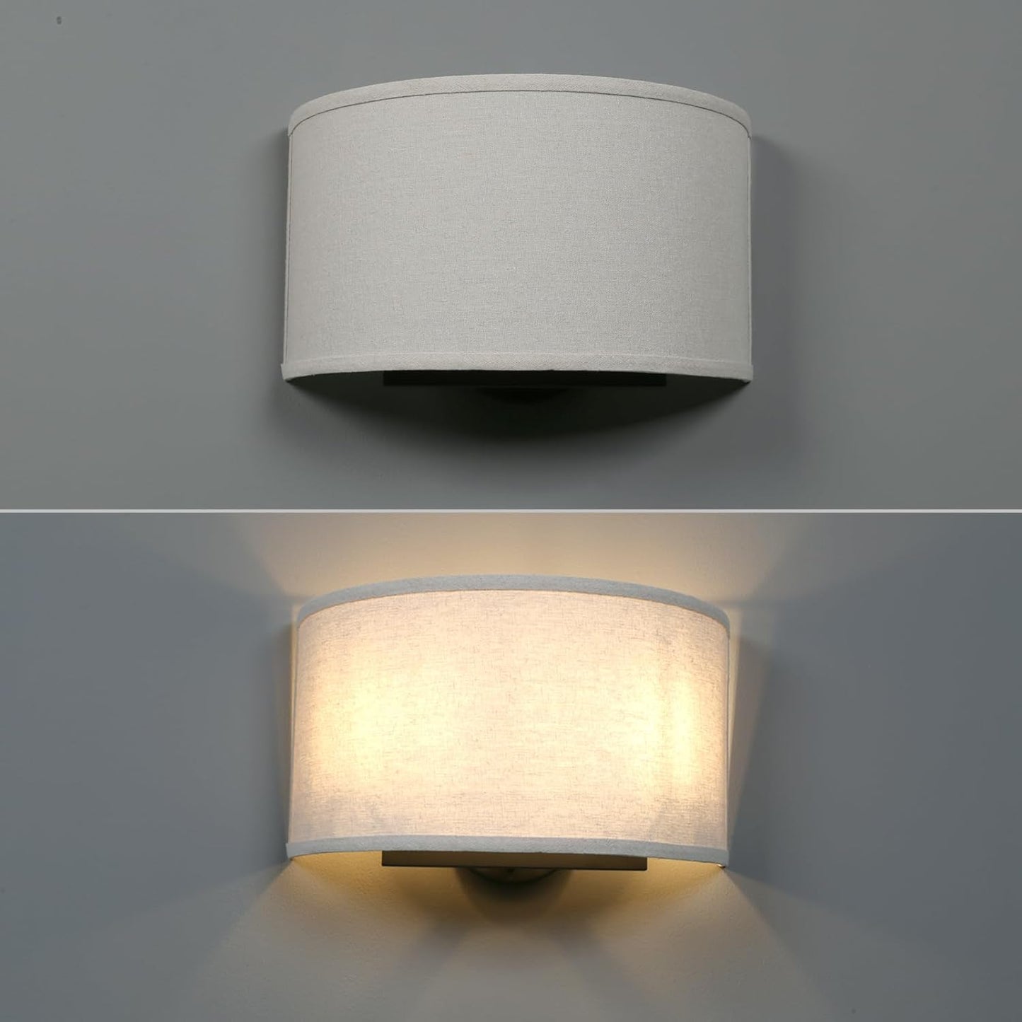Yosoan 2-Light Linen Fabric Boho Hallway Wall Sconce Indoor Light Fixture, Dual Vintage Industrial Hardwired Half Moon Wall Lighting Semicircle Textile Shade for Bedroom Living Room Corridor Study