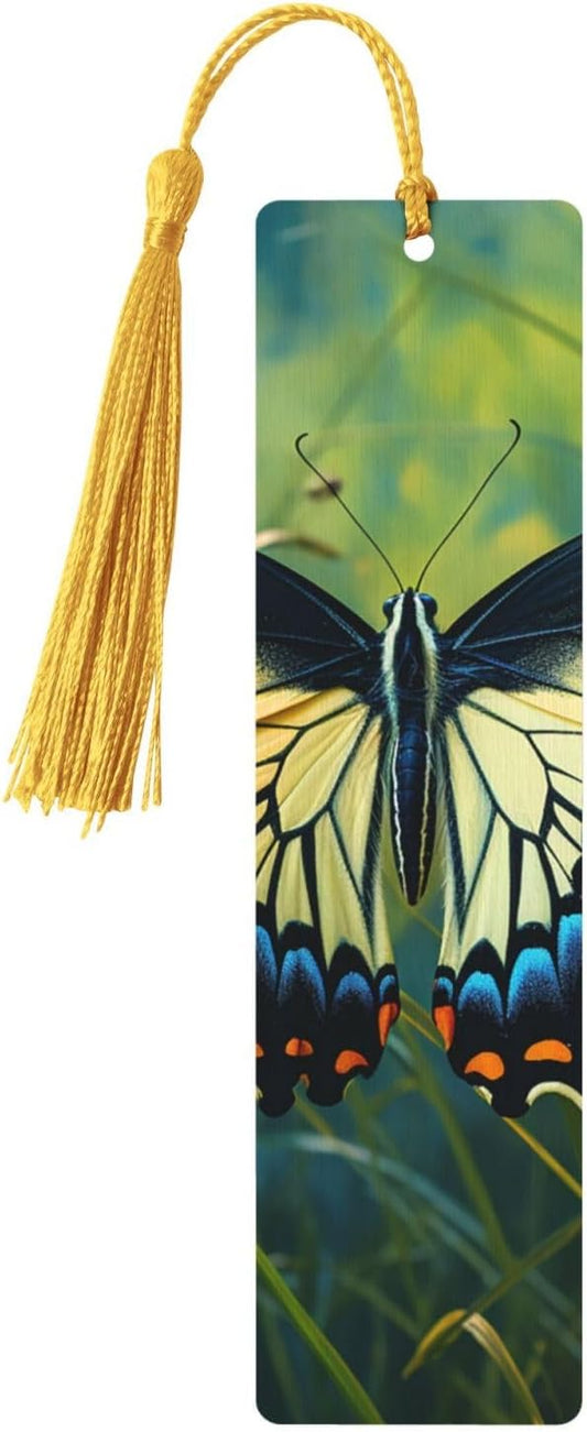 Butterfly on Stem Bookmarks Gifts for Women Men, Wooden Bookmarks for Book Lovers, Vintage Book Marks Ornaments with Tassel, Unique Personalized Reading Page Markers Gold