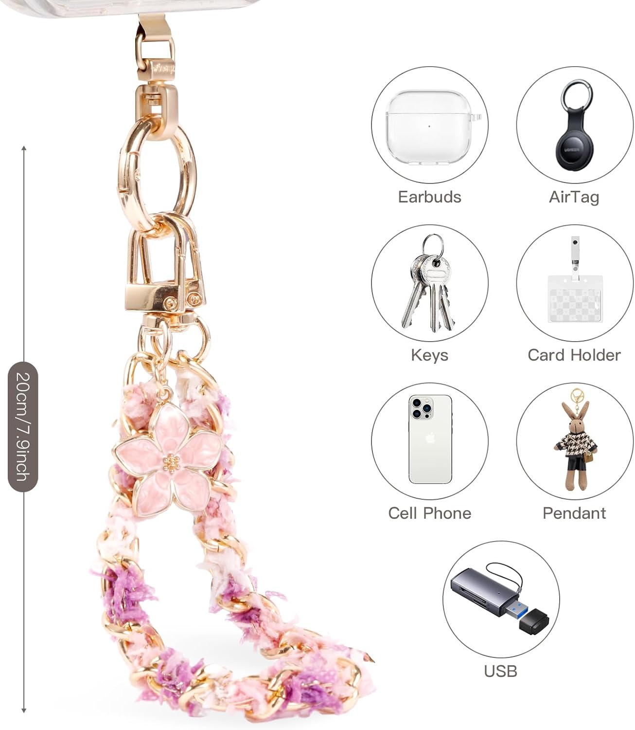 Long Pond Designer Cell Phone Wrist Strap, Anti-Lost Lanyard Wristlet Charm for iPhone 17 Pro Max&Most Cellphones, Detachable Bracelet