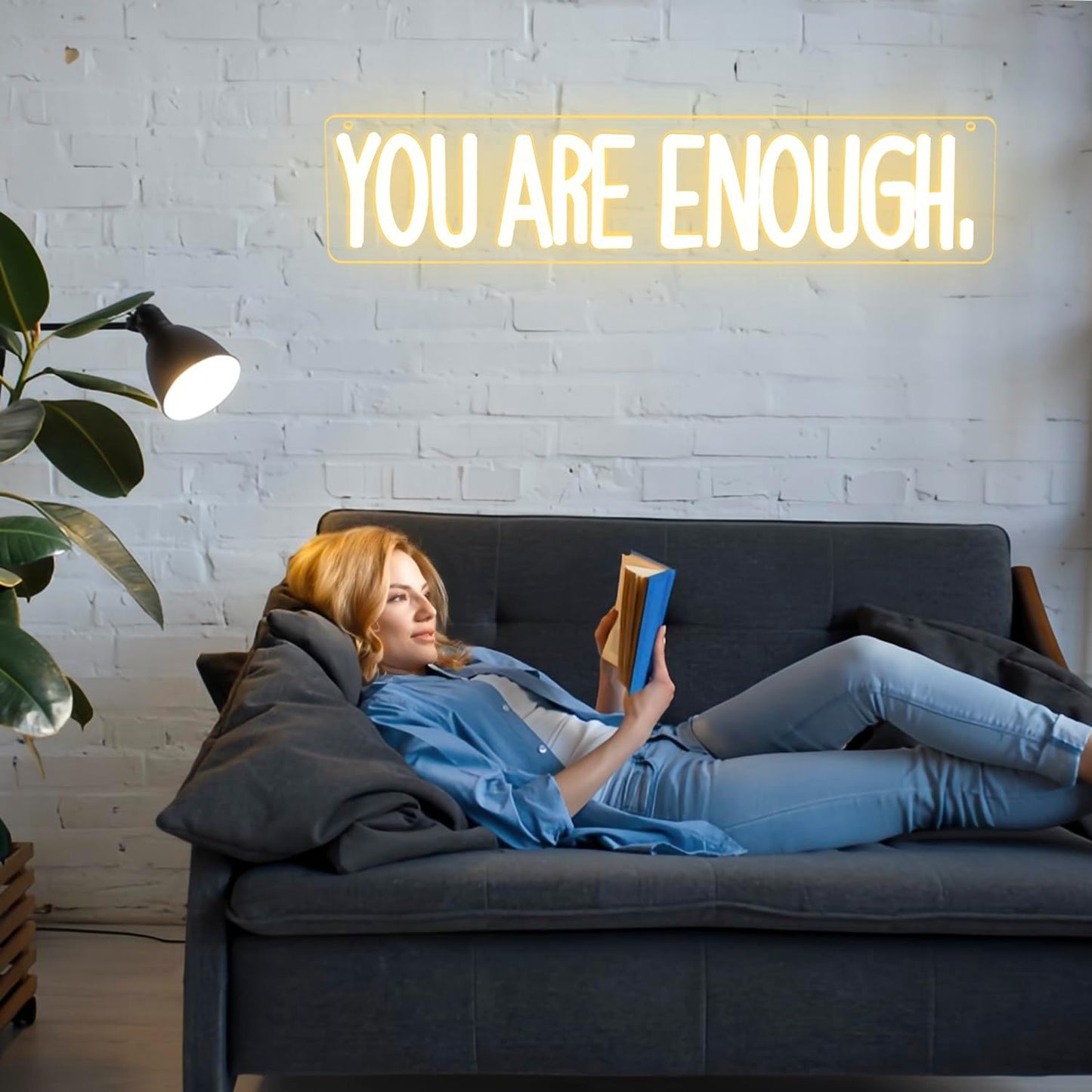 You Are Enough Neon Sign Dimmable Neon Signs for Wall Decor Affirmation LED Signs USB Neon Light Up Sign for Bedroom Living Room Reading Room Classroom Book Party Library Decoration for Women Men Kids