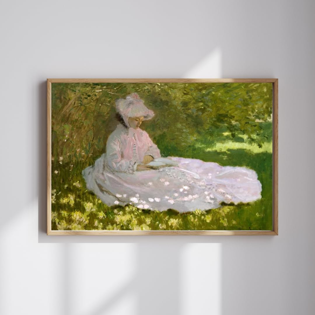 Springtime The Reader Woman Seated Reading under a Canopy of Lilacs 1872 Impressionism Painting By Claude Monet 7"X10" Image Size on CANVAS Fine Art Print Poster Shipped Rolled-up