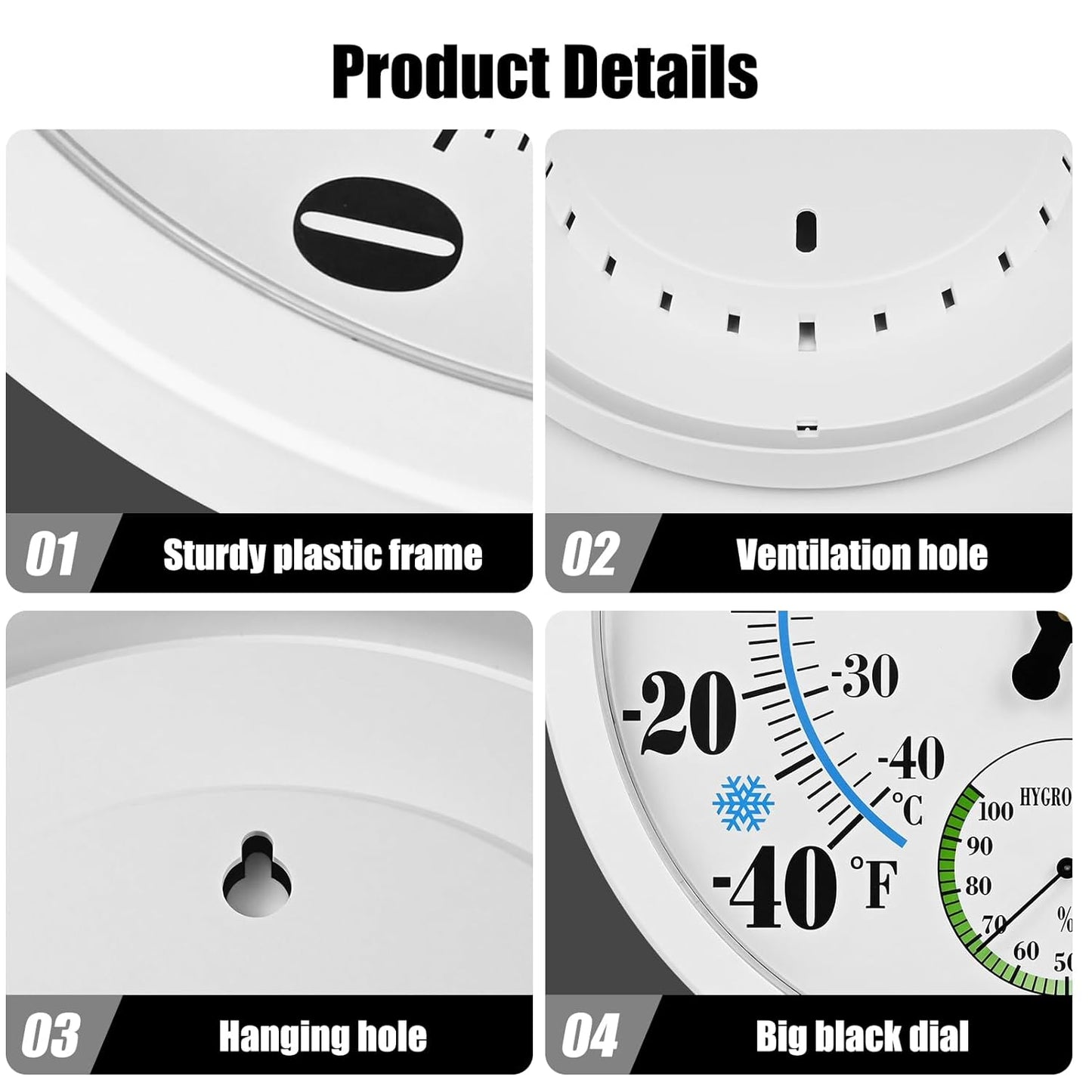 10 Inch Indoor Outdoor Thermometer Hygrometer Combo, Large Dial Analog Temperature Humidity Gauge, Wall Mount Weather Thermometer for Home Patio Greenhouse Garage Room