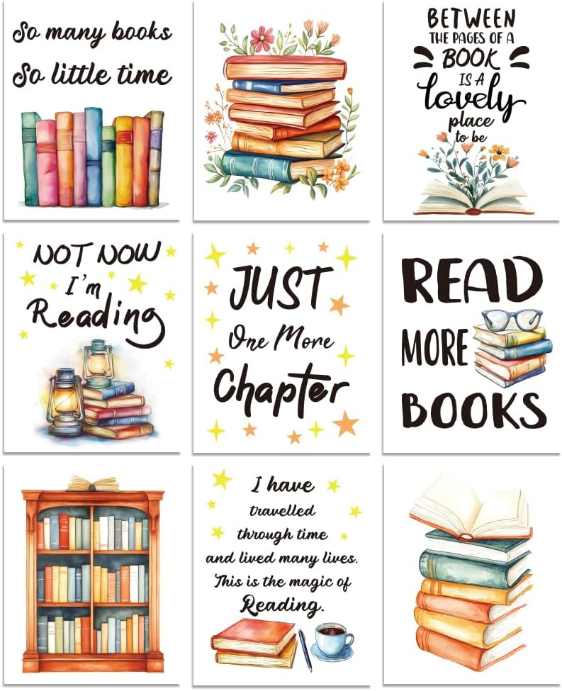 WEBEEDY 9 Styles Inspiring Reading Book Decor Books Wall Art Prints for Wall Aesthetic Library Decor Unframed Canvas Wall Art for Reading Room Living Room Office Home Book Party Decoration,8x10''