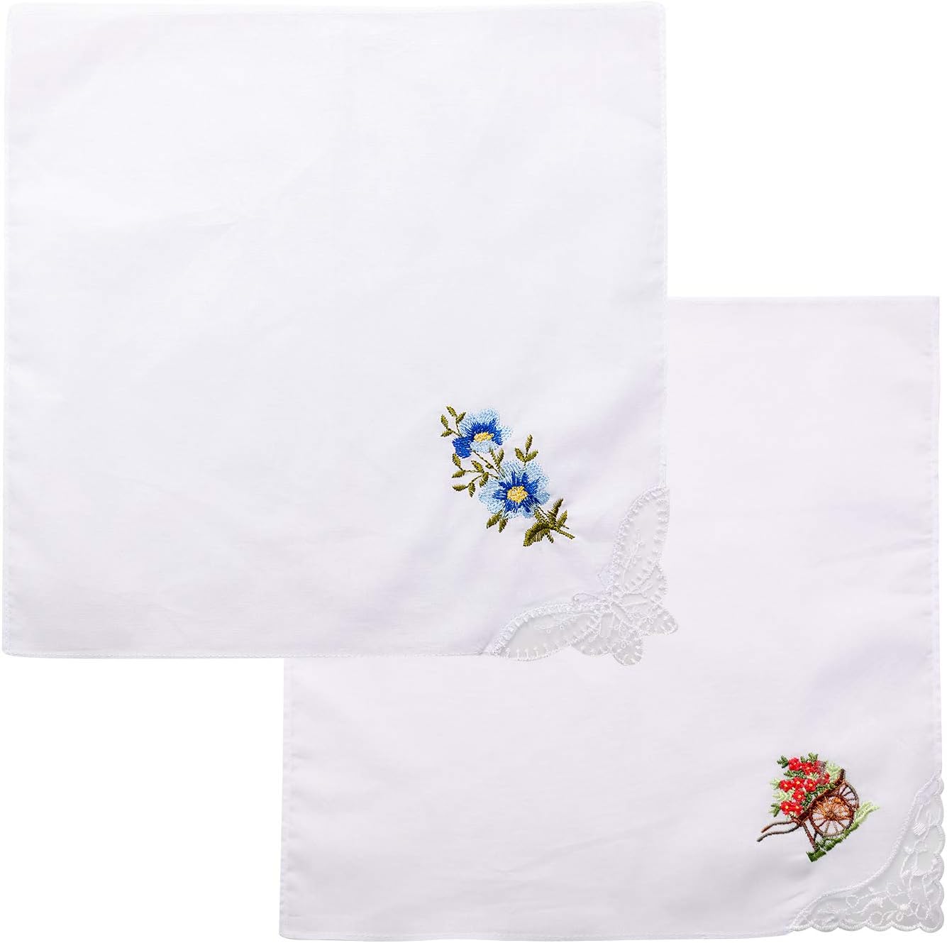 Geyoga 18 Pieces Ladies Cotton Handkerchiefs Flower Embroidered with Lace Colored Embroidered Handkerchiefs for Women Mother(Classic Styles)