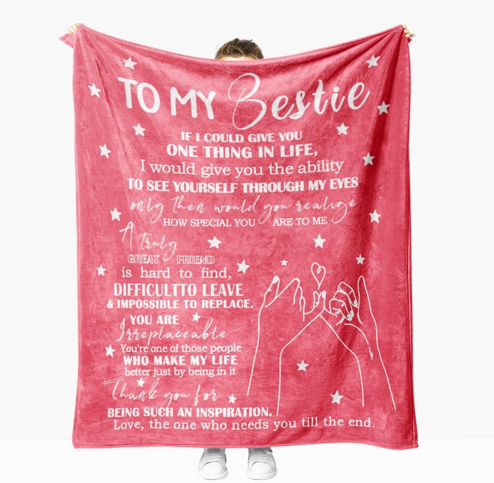 Snycler Best Friend Blanket for Women - 50"x60" Soft Throw Blanket, Birthday Gift for Bestie, BFF, Christmas or Valentine's Day for Her, Cozy Pink