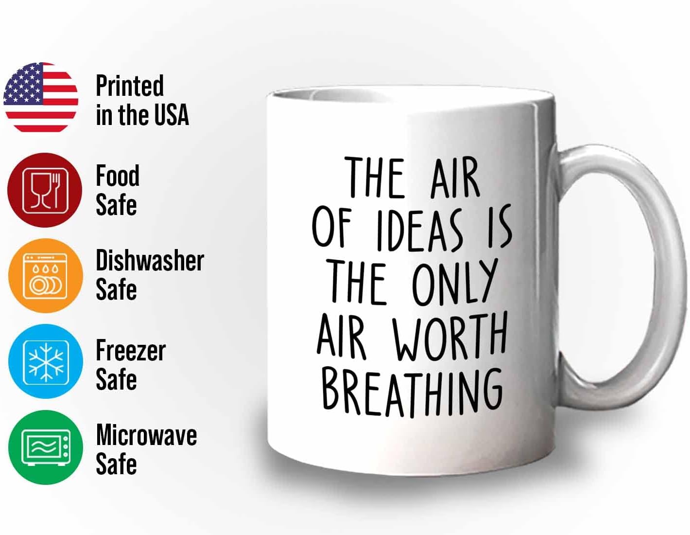 Bubble Hugs Writer Coffee Mug 11oz White - The air of ideas is the only air worth breathing - Reading Book Lover for Bookworm Bibliophile Librarians Author Readers Bookish
