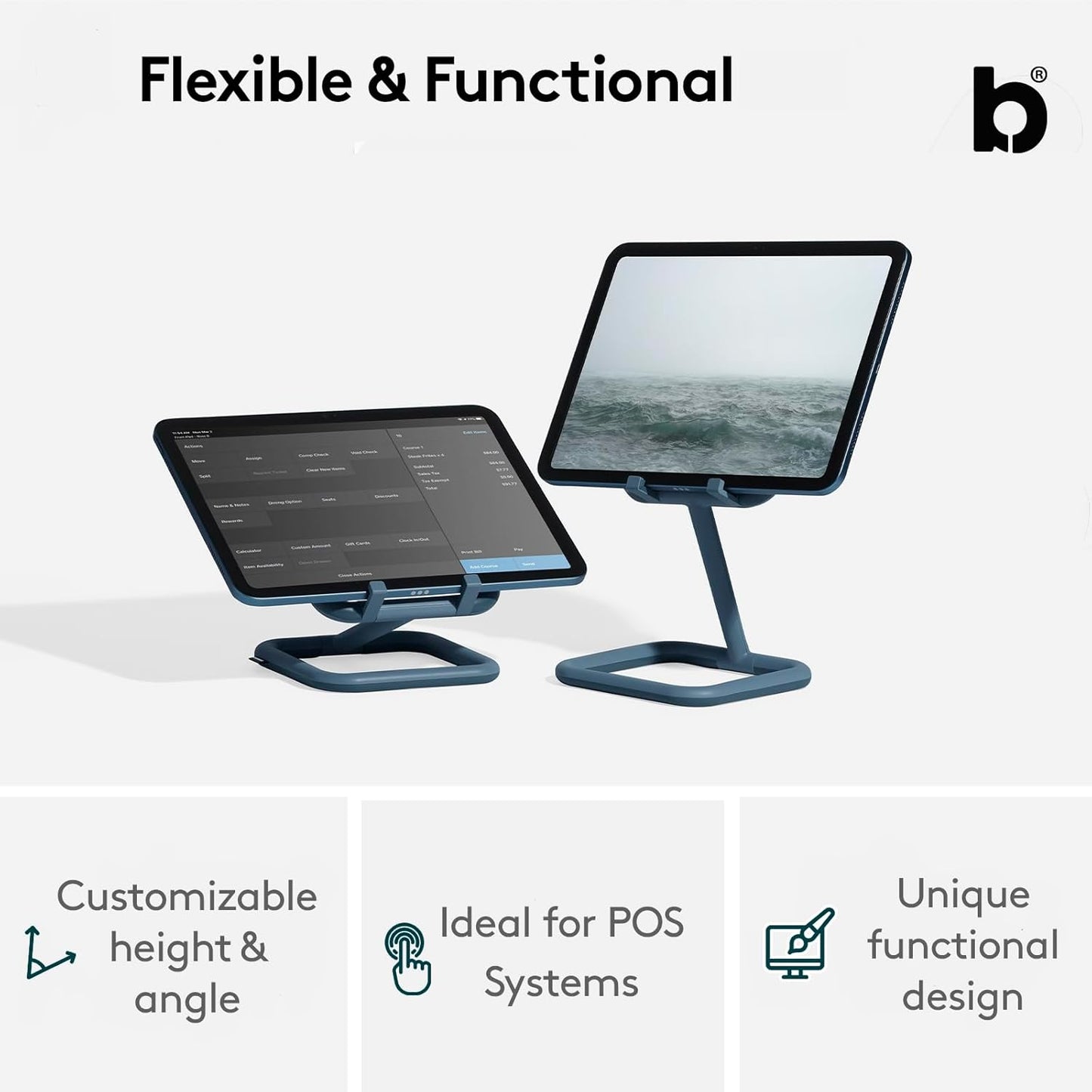 Bouncepad Go iPad Stand for Business & Leisure | iPad POS Stand | Adjustable Tablet & iPad Stand | Compatible with All Tablets & iPad Models | iPad Register Stand | White